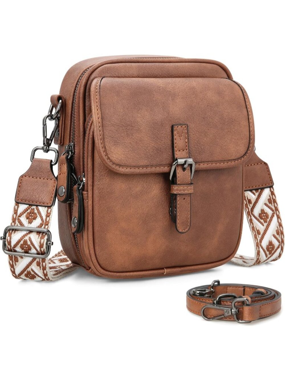 Women Brown Leather Anti Theft Handbags Removable Straps Formal Crossbody Bag
